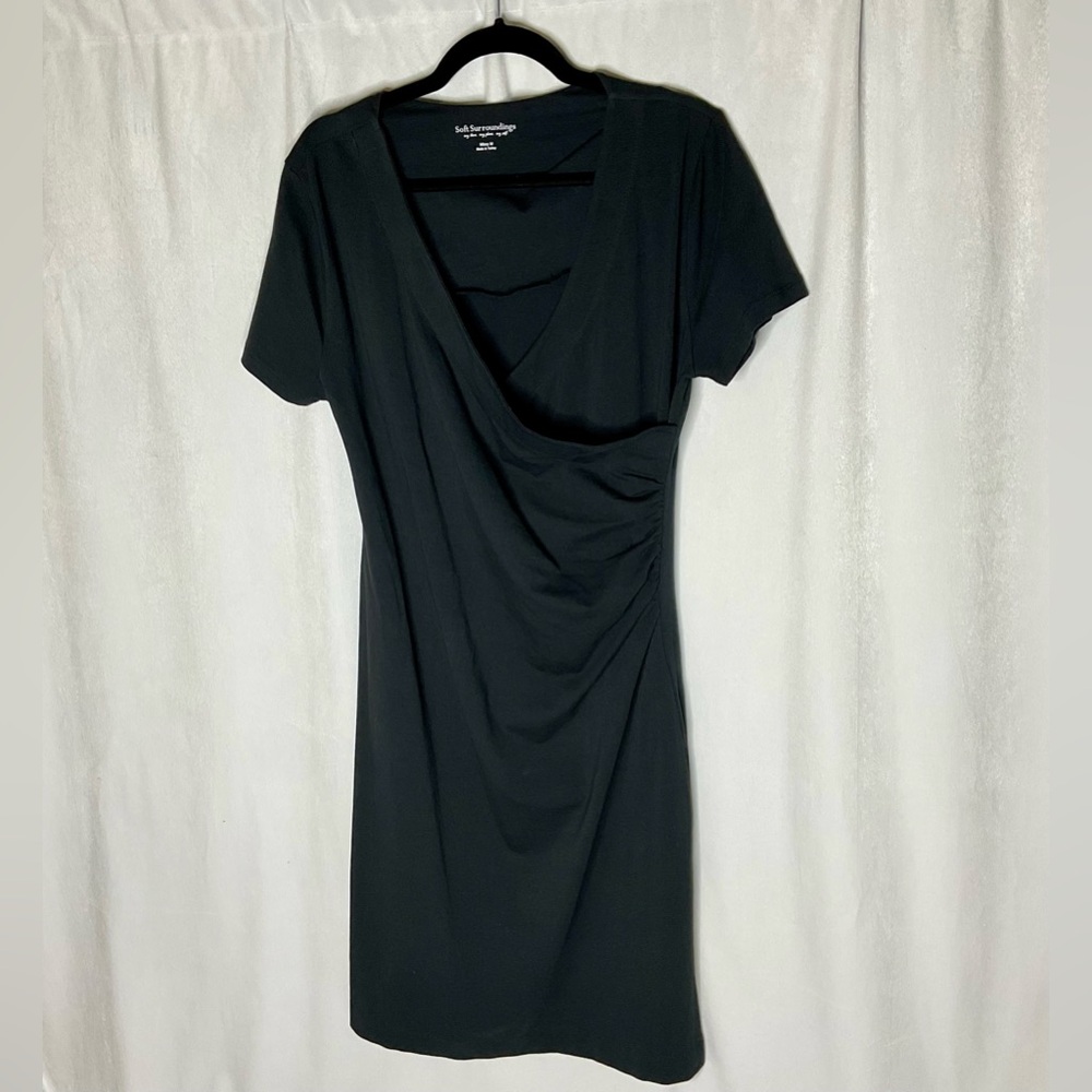 SOFT SURROUNDINGS Faux Wrap Dress Short Sleeve Black Size Missy M